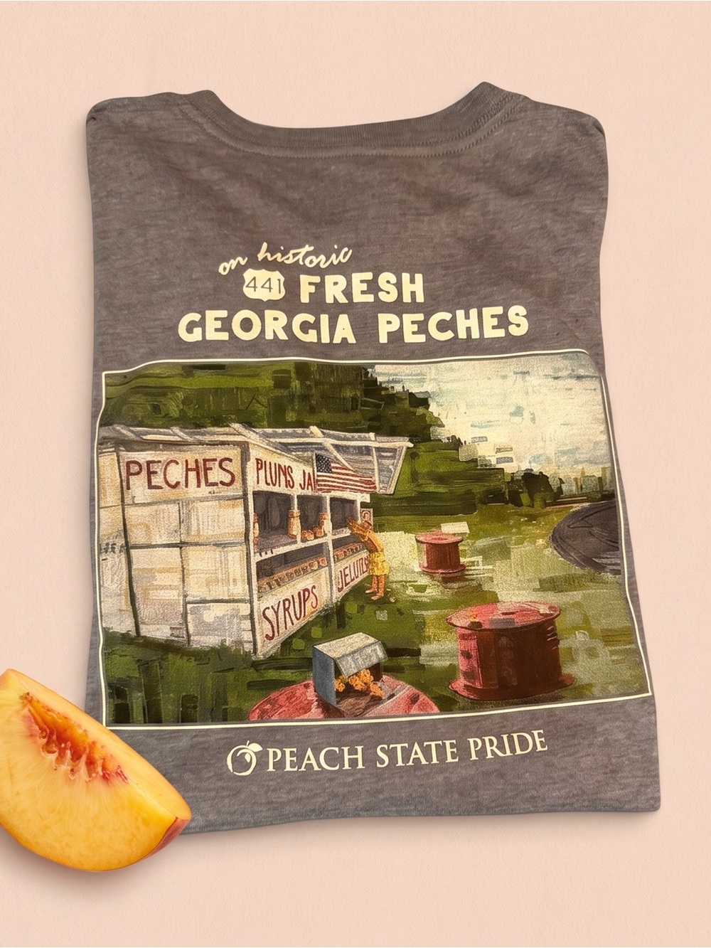 Peach State Pride Georgia “Peches” Fruit Stand LS Tee T Shirt Large Unisex NWOT